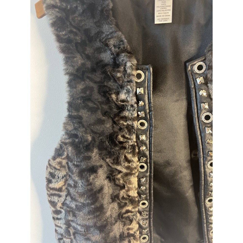 Vtg Y2K Mob Wife Cache Faux Fur Vest Women L Rhinestone Festival Rave Party - Picture 3 of 9